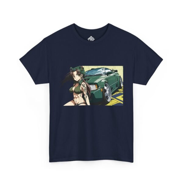 Sports car girl anime T-Shirt Heavy Cotton Black - Image 5