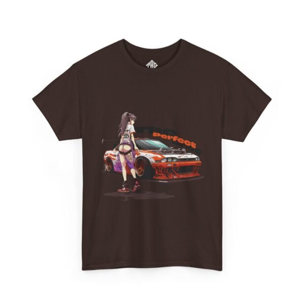 Car Girl Manga T-Shirt Heavy Cotton Black - Image 3