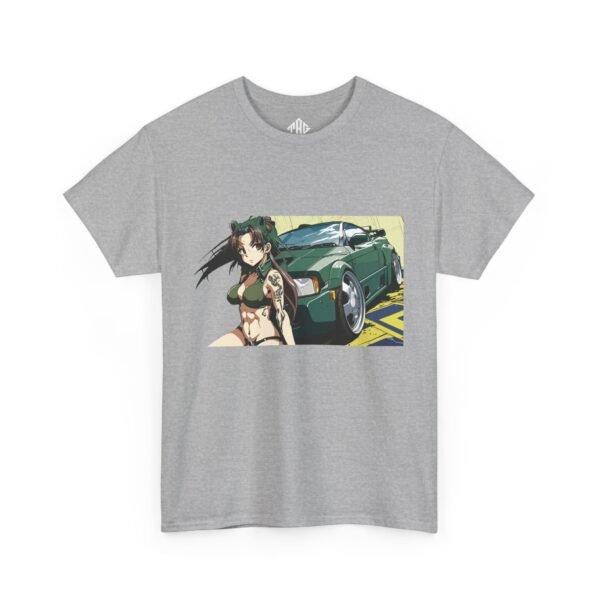 Sports car girl anime T-Shirt Heavy Cotton Black - Image 2