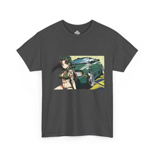 Sports car girl anime T-Shirt Heavy Cotton Black - Image 4