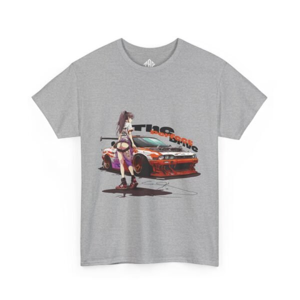 Car Girl Manga T-Shirt Heavy Cotton Black - Image 2