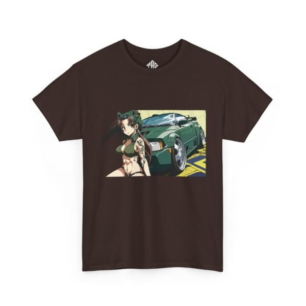 Sports car girl anime T-Shirt Heavy Cotton Black - Image 3