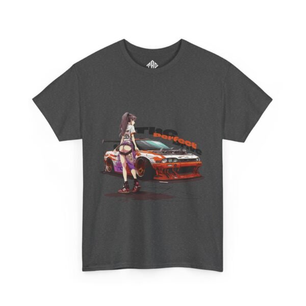 Car Girl Manga T-Shirt Heavy Cotton Black - Image 4
